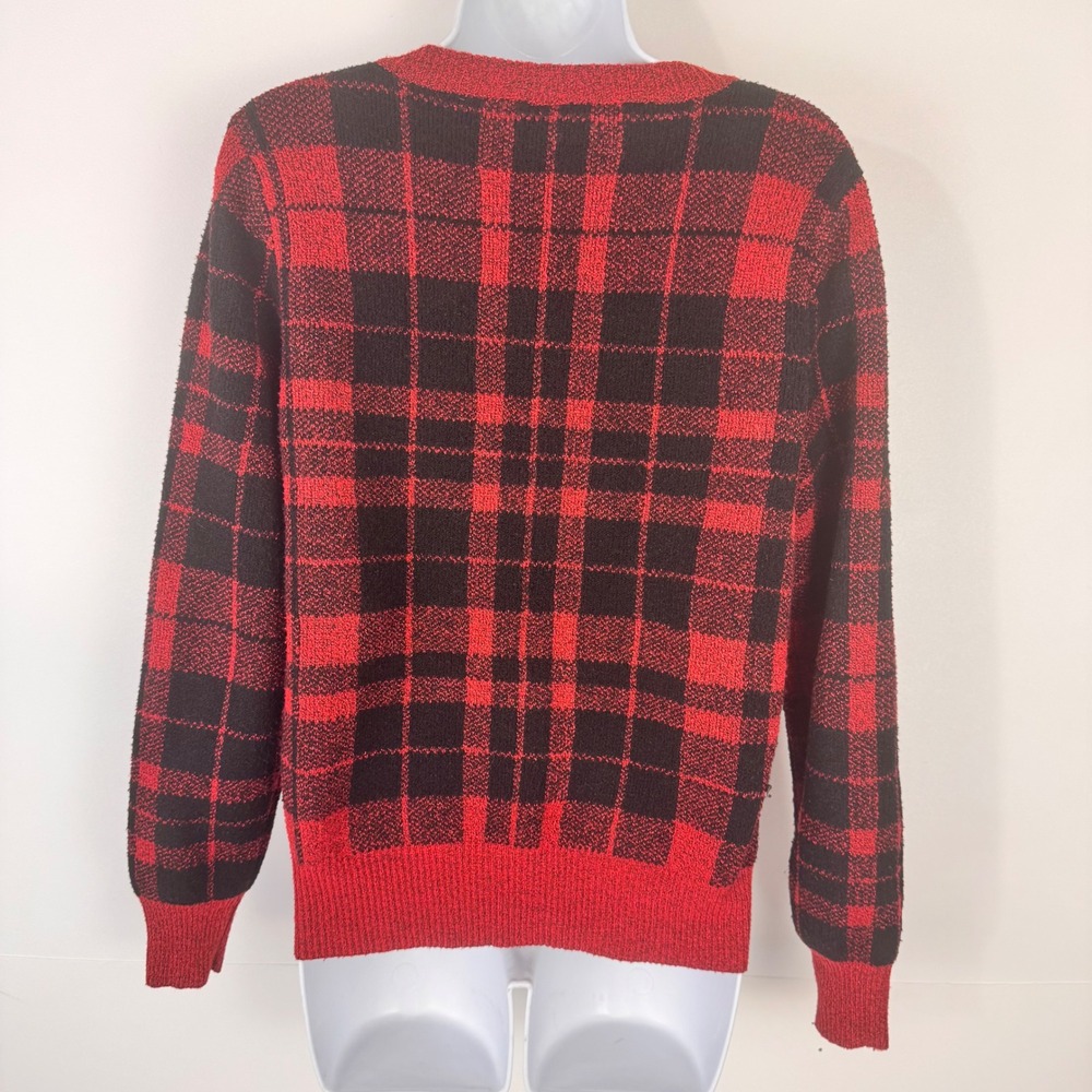 Holiday Time Sweater Women M Red Black Long Sleeve Plaid Merry Bright Christmas - Picture 2 of 10